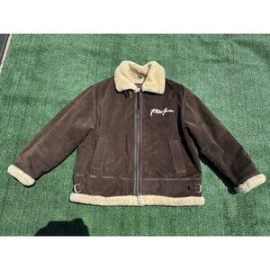 Vintage Y2K Phat Farm Jacket Mens 2XL Shearling Suede Bomber Aviator Coat Brown